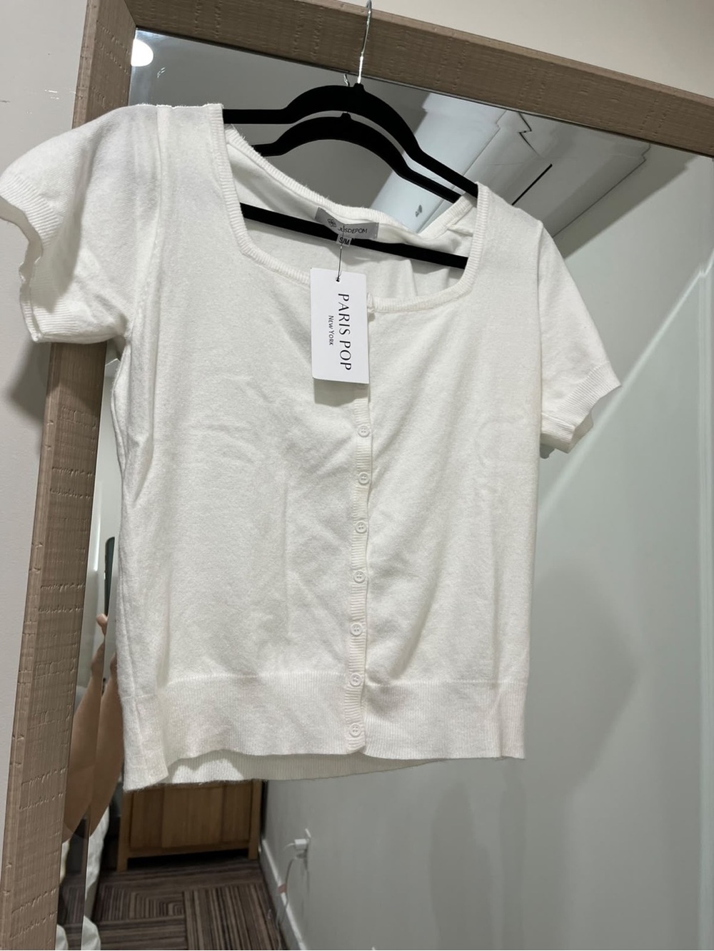 Jusdepom womens knit White Short-Sleeve Button Front Top size S/M